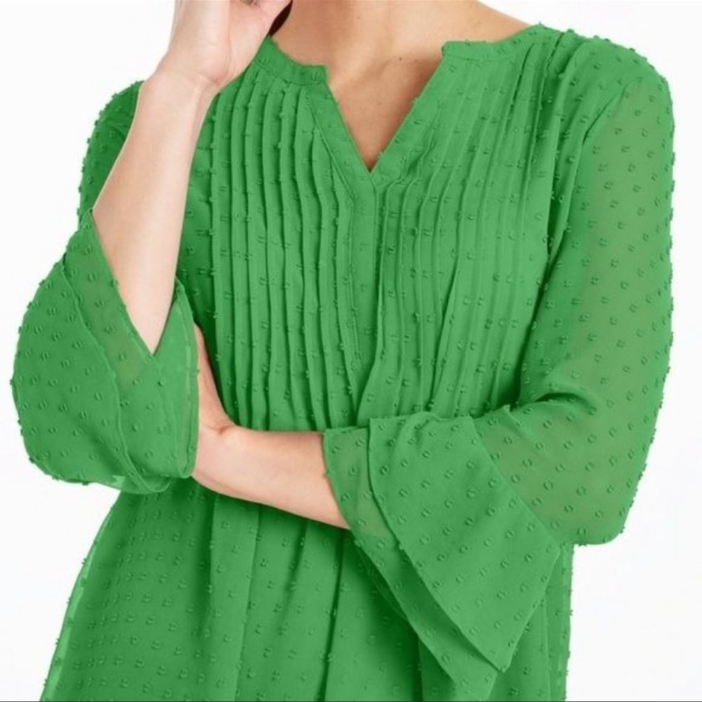 Charter Club Blouse Split Neckline 3/4 Sleeves with Double Ruffle cuff size L